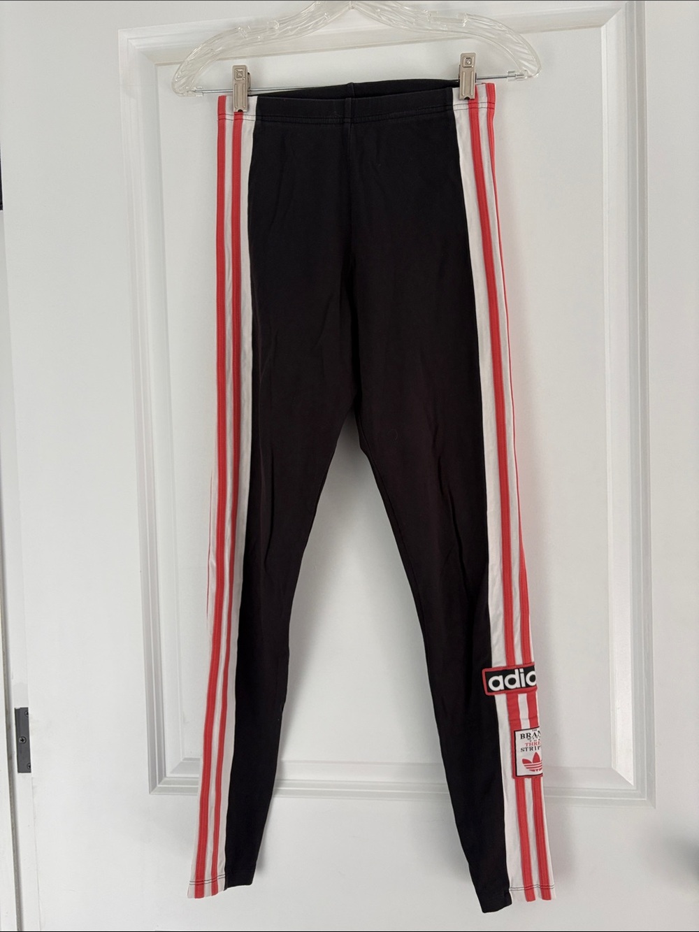 adidas Black Leggings with Red & White Stripes sz S